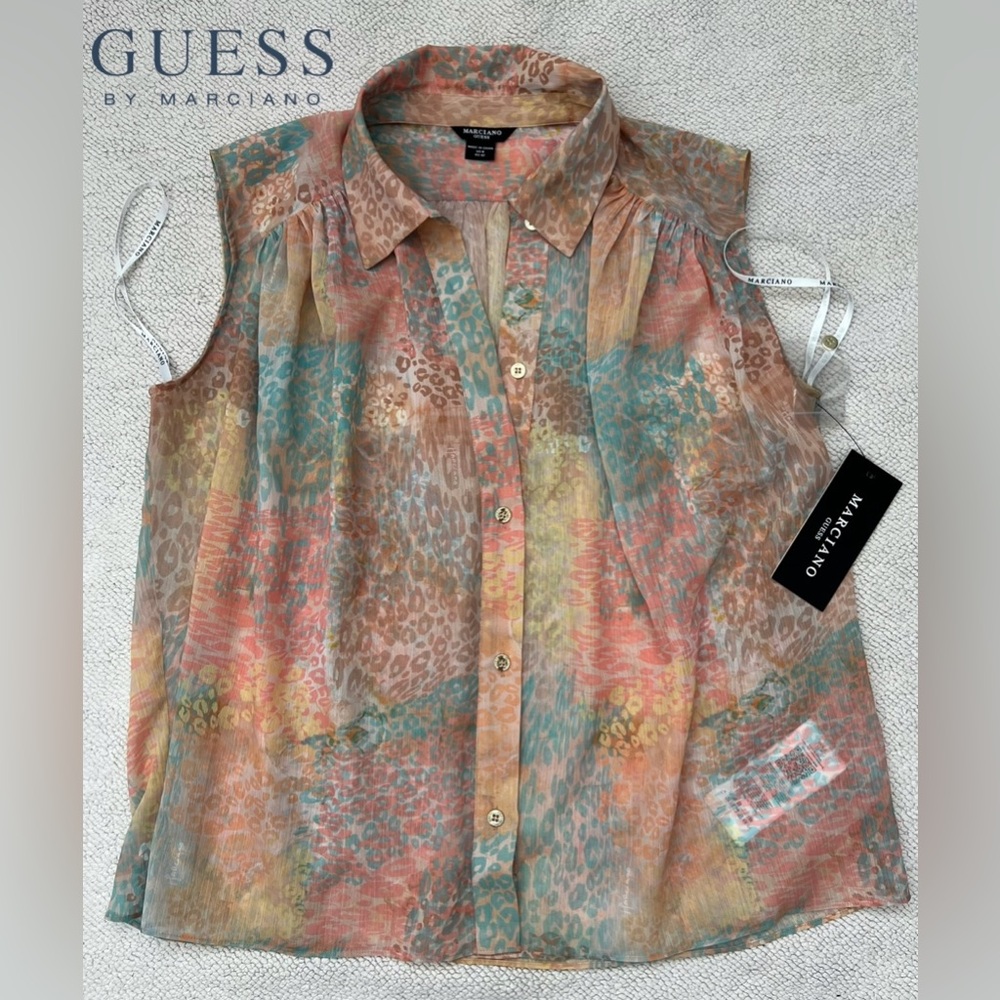 GUESS By Marciano Semi-Shade Maculage Sleeveless Top | Multicolor Size: M/6 - Picture 2 of 16
